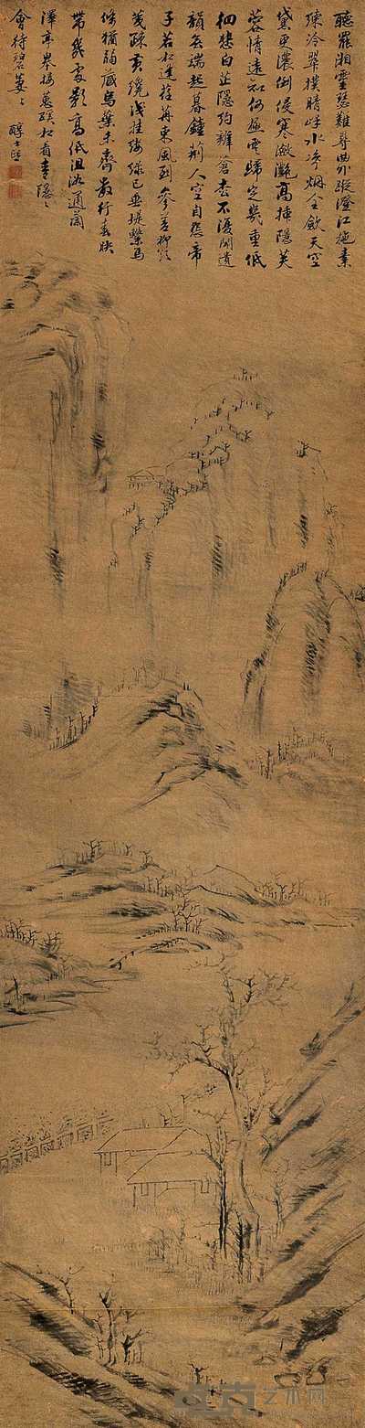 戴熙 澄江觅瑟图 立轴 133×34cm